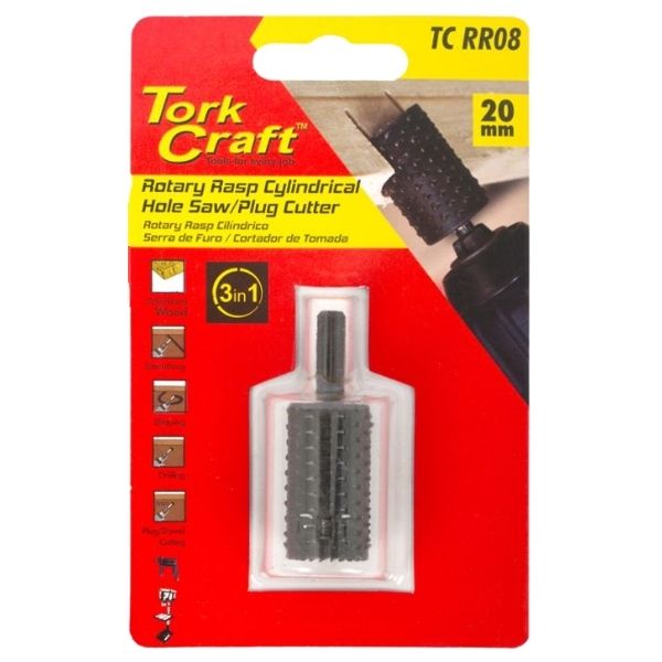 Tork Craft - 3 in 1 Rotary Rasp Cycle / Hole Saw / Plug Cutter 20mm x 35mm