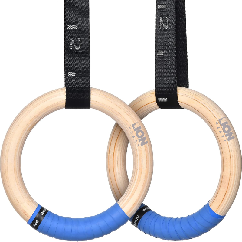 LH Wooden Gymnastics Rings with Adjustable Straps for Workouts - 2 Piece