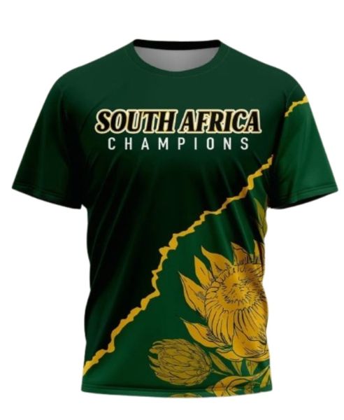 South Africa Champions Protea T-Shirt | Green &amp; Gold Springbok Rugby