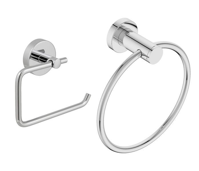 2Piece Chrome Towel Ring &amp; Toilet Roll Holder Bathroom Accessory Set