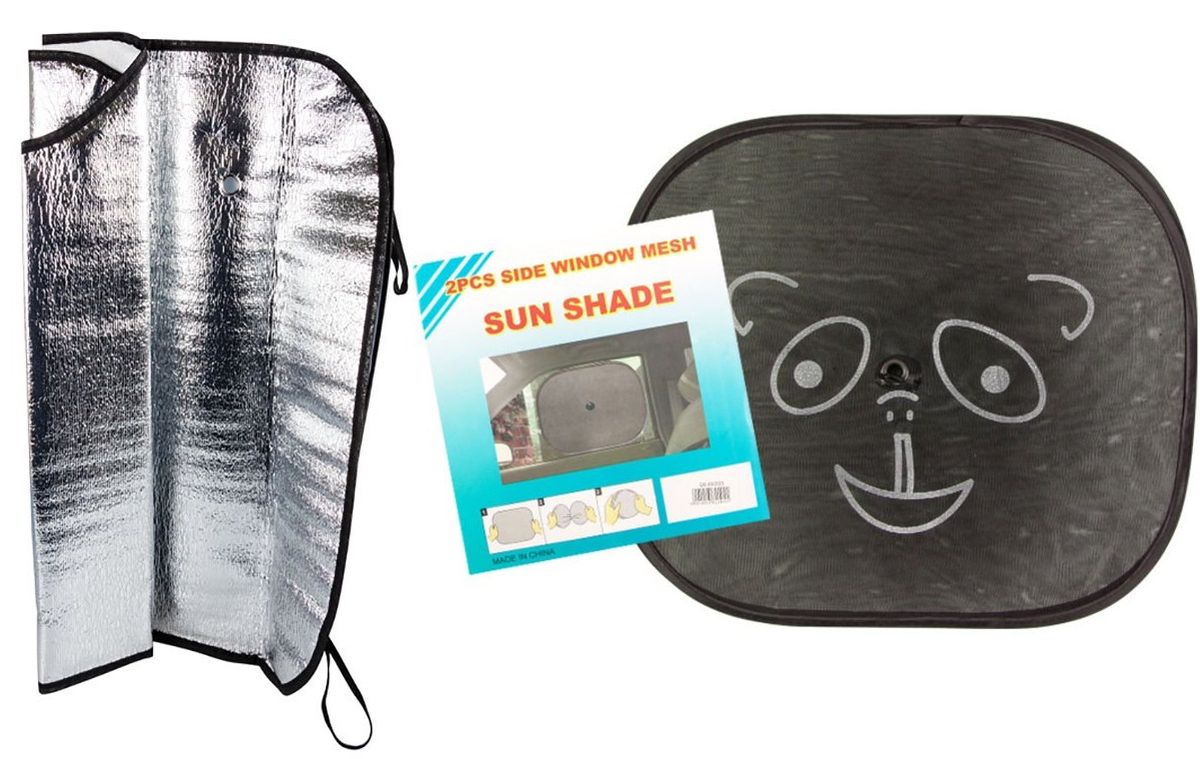 Car Windscreen Sun Shade 130x60cm & 2pc Side Shades With Suction Cup