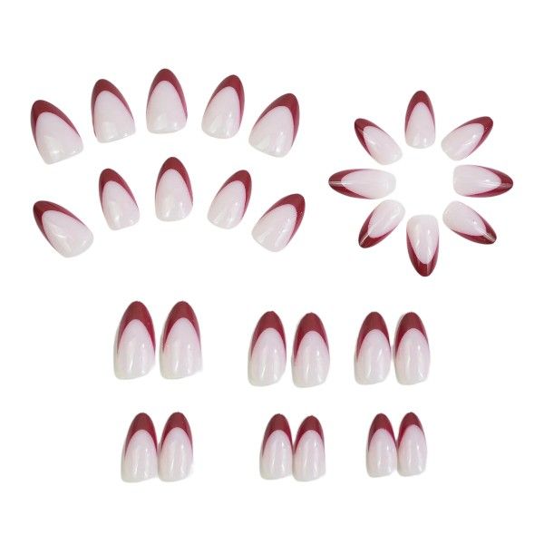 30 Piece - French Tip Design Acrylic Nails Set With Easy Application - Red
