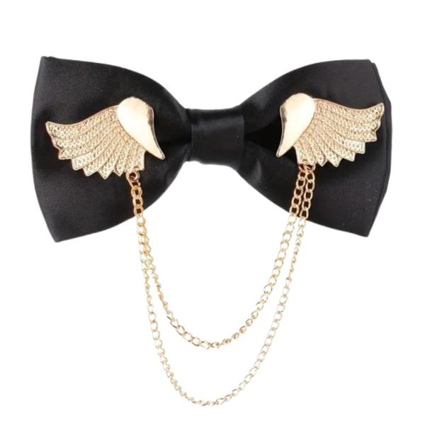 Stylish Bow Tie with Metallic Wings and Chain Accents For Men
