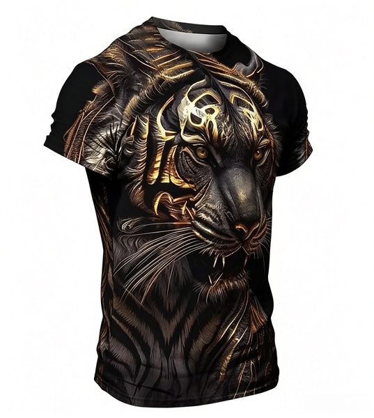 Black And Gold Fierce Tiger 3D Print Men's Short-Sleeve T-Shirt