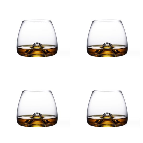 4 Glass Tumblers with Decoratove Bottom for Whiskey, Scotch, Cocktails