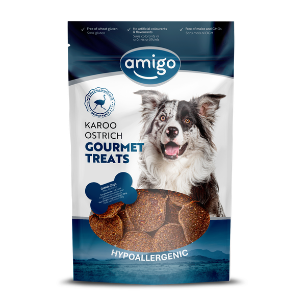Amigo Gourmet Treats Ostrich Chips Shipper Box 10x100g