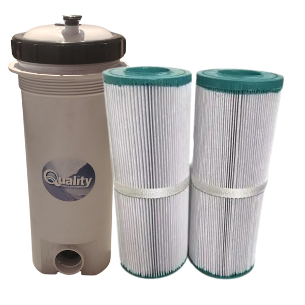 Quality Spa/Jacuzzi Cartridge Filter Body &amp; 2x Cartridge Filter Set