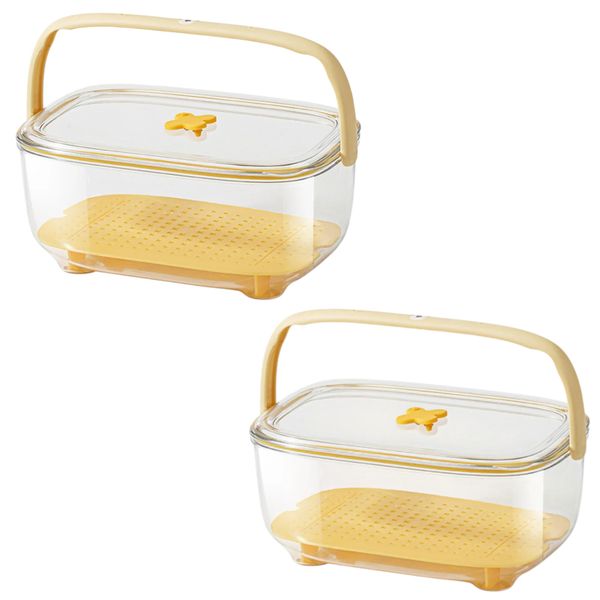 2 Piece - Food Storage Containers With Handles &amp; Drain Tray - Yellow