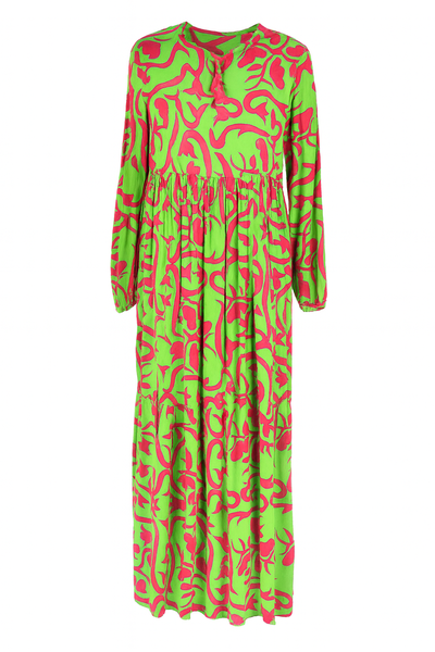 Neon Green &amp; Fuchsia Floral Vine Cotton Abayah Dress by Amiiraa