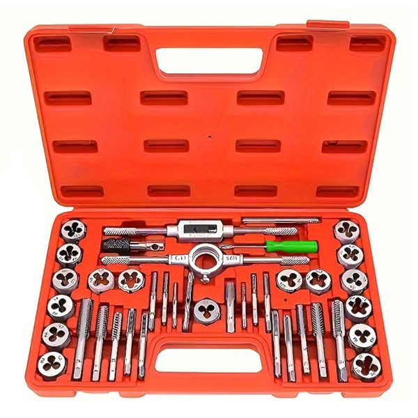 40pcs Craft Tap And Die Set For Threading Tools In Red Case ,M3-M8,M10,M12