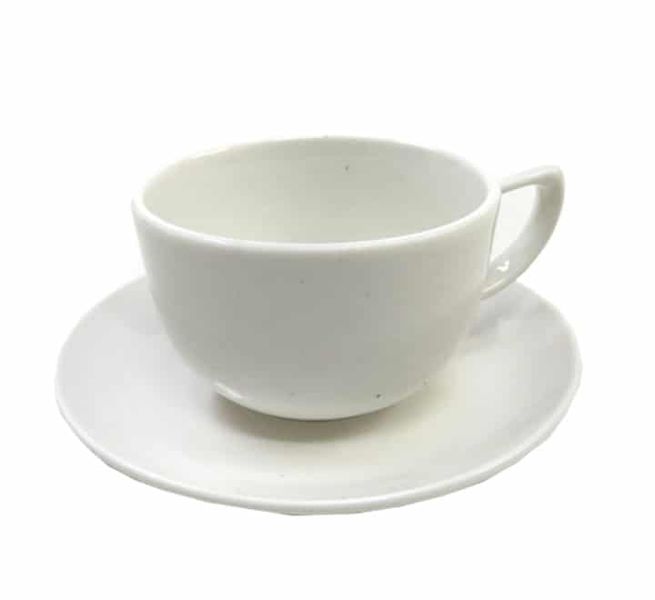 SAER Drinkware 4 Piece 310 ml White Cup and Saucer Set