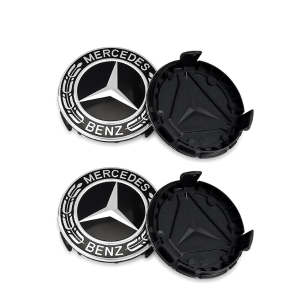 Mercedes Centre Wheel Hub Cap 75mm Solid Black (Set of 4)