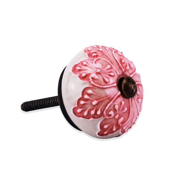 Round Knob - Floral Overlay - Coral - Home Decor