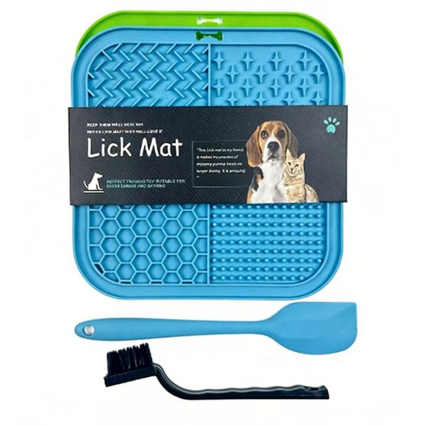 Pet Slow Eating Mat Lite Set (2 Mats + Cleaning Scraper + Cleaning Brush)