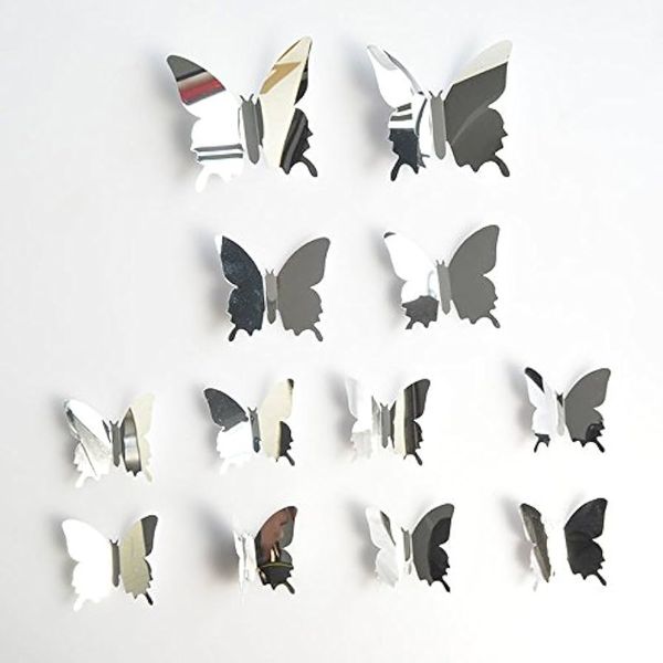 3D Butterfly Shaped Mirror Wall Sticker - 12 Piece