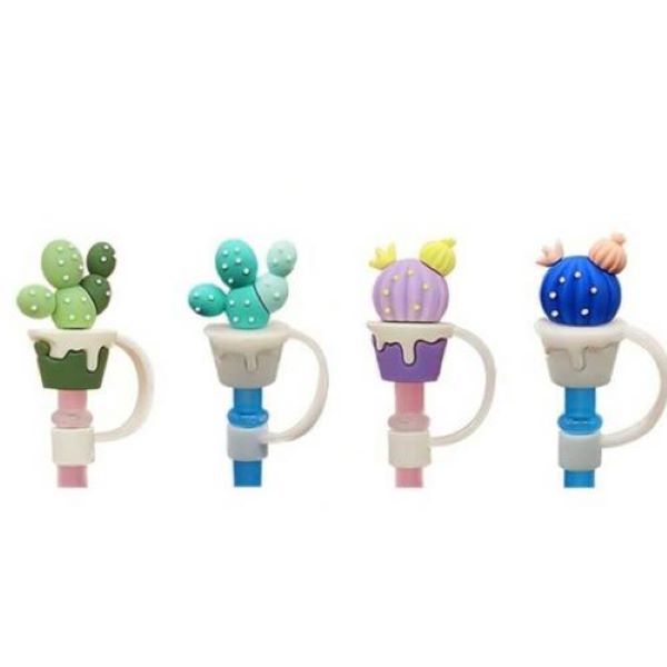 Cactus Straw Covers: 4 Pieces of Silicone Reusable Straw Covers