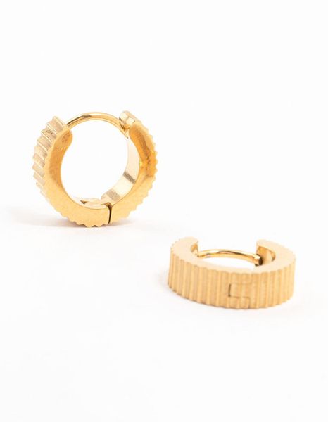 Lovisa Waterproof Gold Plated Stainless Steel Ribbed Wide Huggie Earrings