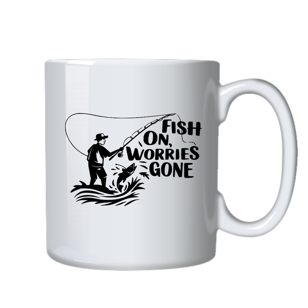 Fish On Worry Gone Fishing Ideal Dad Birthday Christmas Gift Mug Cup 402