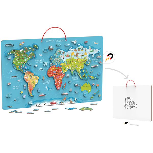 VIGA Magnetic World Puzzle and Dry Erase Board