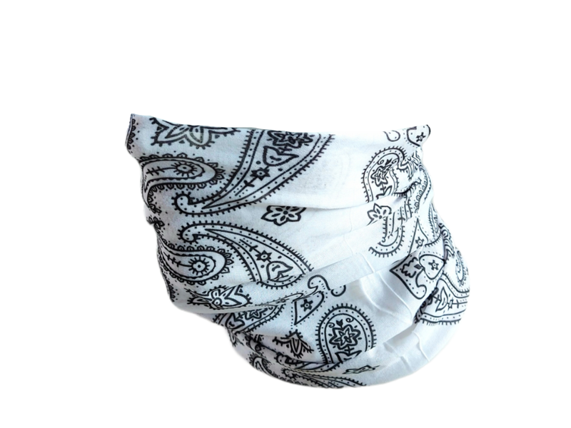 Neck Gaiter Sport Scarf Mask/ Face Shield / White Patterned Color