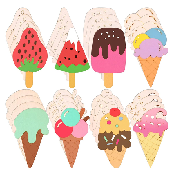 32 Pcs Unfinished Ice Cream Wooden Cutouts