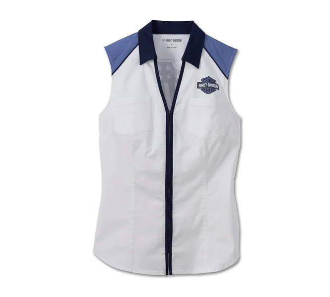 Women's Liberty Sleeveless Zip Front Shirt - Colorblocked - Bright White