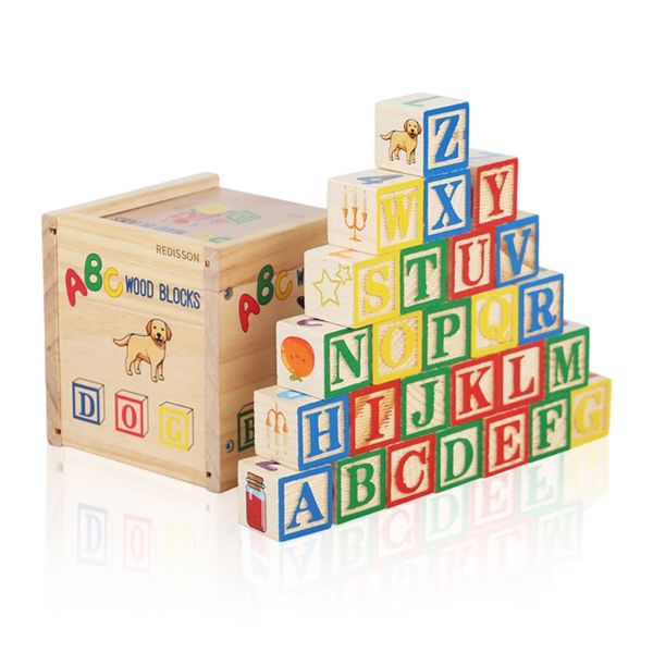 ABC Wooden Blocks 27 PCS Alphabet&amp;Number Stacking Blocks for Toddlers