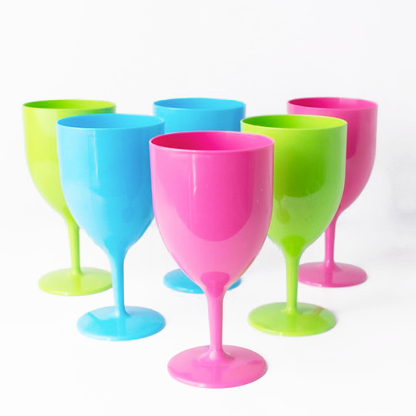 Pack of 6 Assorted Colours Plastic Wine Glasses