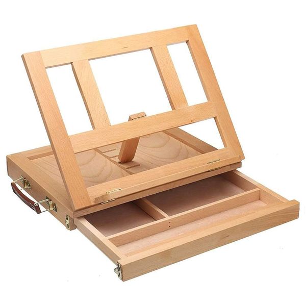 Adjustable Wooden 1- Drawer Storage Box Easel Portable Artist Desktop Case
