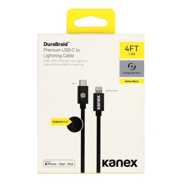 Kanex 1.2m Type-C to Lightning Durabraid Cable - Black