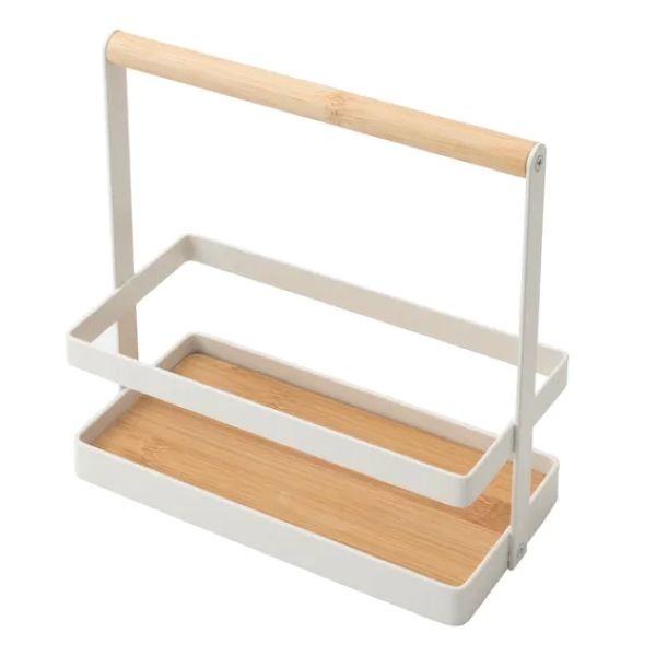 Cutlery and Condiment Caddy - Bamboo and White Metal