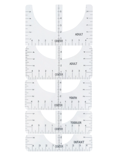 T-Shirt Sizing Guide Ruler Set of 5 - Alignment &amp; Measuring Tool Set