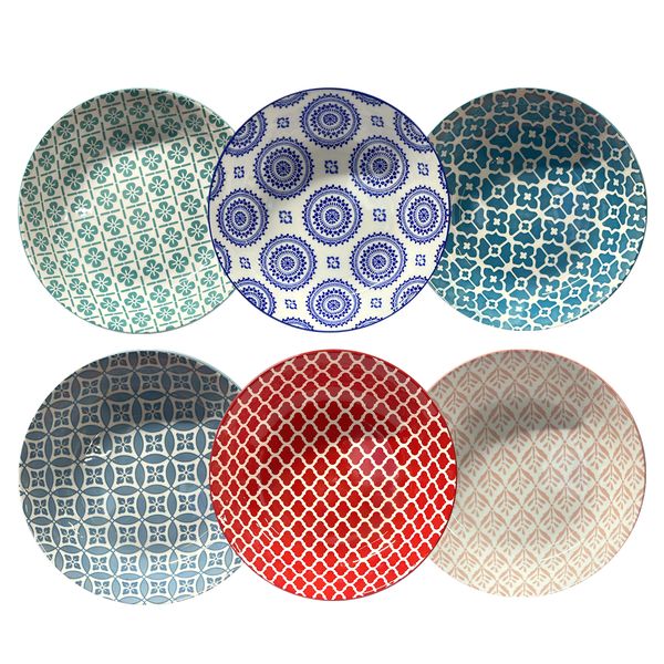 Set of 6- High Quality Vibrant Pasta, Salad &amp; Soup Serving Deep Plate- 20cm