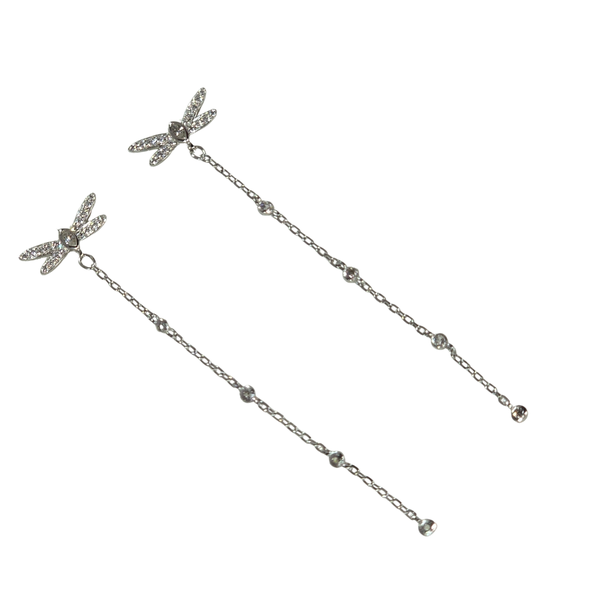 Elegant Long Drop Earrings with CZ - 925 Sterling Silver