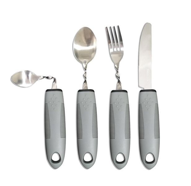 4 Pieces 360 Bendable Curved Spoon and Fork, Non-Slip Handles for Hand Tremors