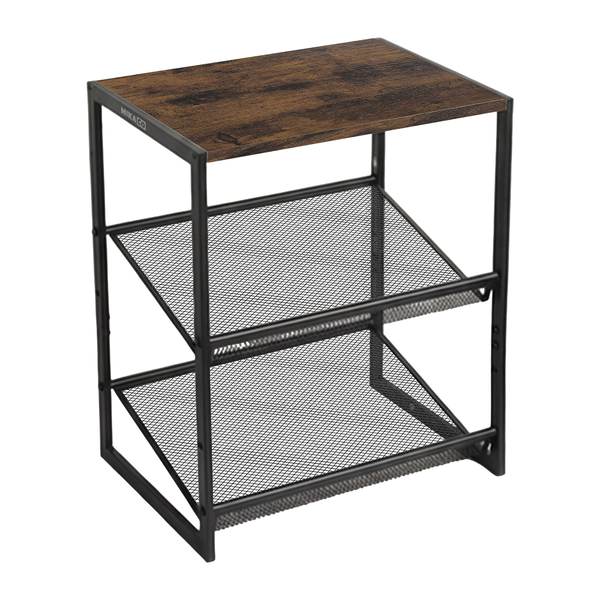 MIkaco 3-Tier Metal Mesh Shelves Shoe Organizer Rack w/ Wooden Top