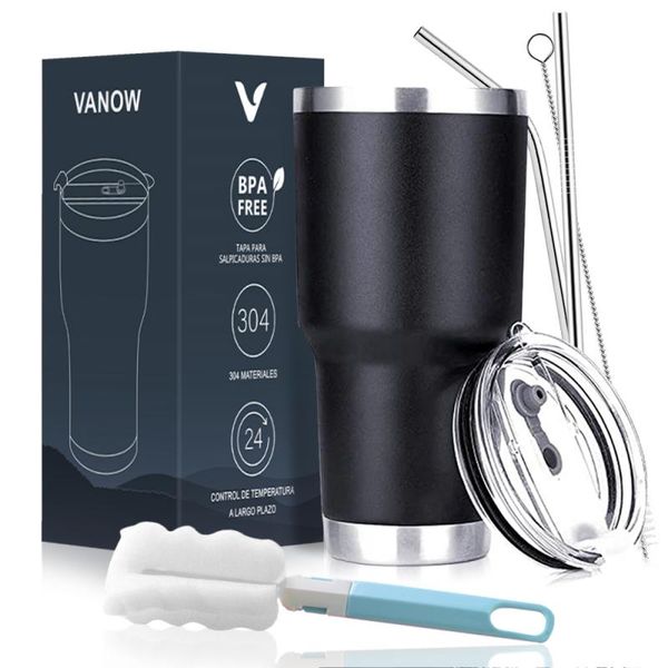 VANOW 850mI Tumbler with Handle&amp;Straw Stainless Steel Double WallTravel Mug