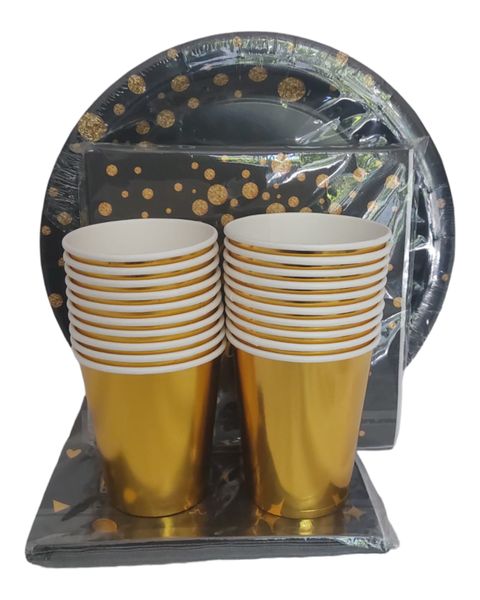 Happy Birthday Black and Gold Party Set -20 invites