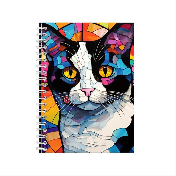 TUXEDO CAT IN COLORFUL STAINED GLASS 3 A5 Notebook Gift Idea Notepad 228