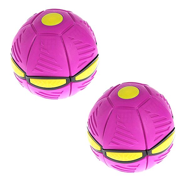 Flat Ball Frisbee Disc Throwing Ball with LED Lights - Pink - 2 Pack