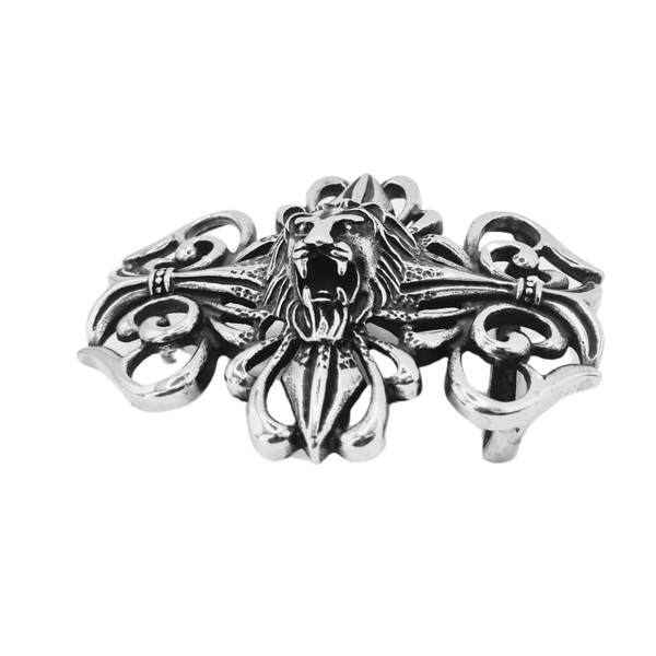 Roaring Lion Head and Gothic Cross Stainless Steel Belt Buckle