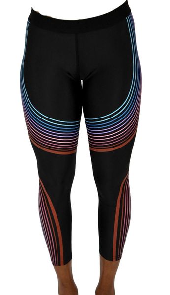 Women Gym Compression Leggings - Red Blue Stripe