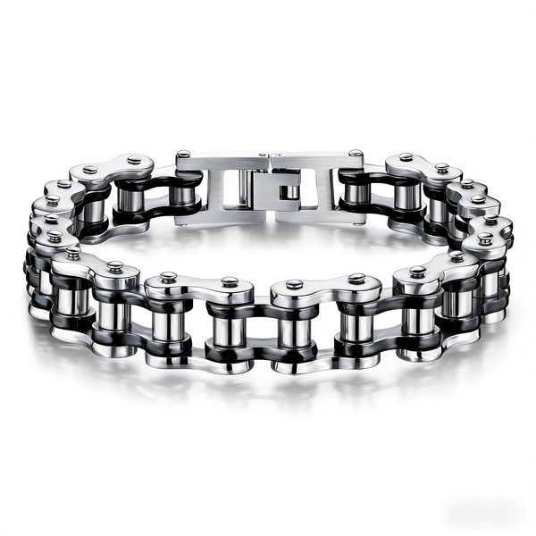 Titanium Steel Men's Bracelet, Rock and Roll Style Motorcycle Chain, Black