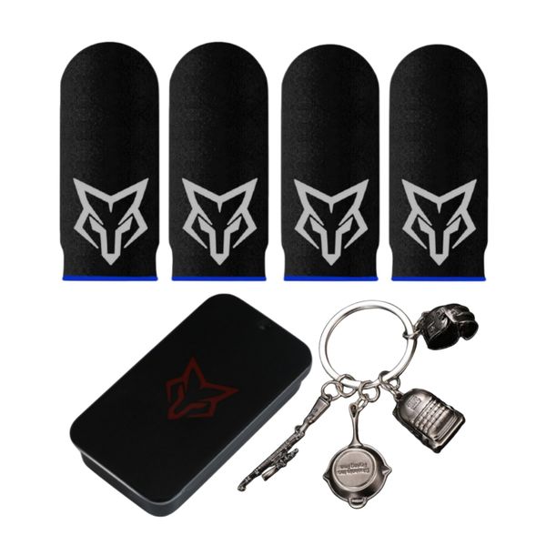 Sarafox V6- Gaming Finger Sleeves &amp; Metal Case with Iconic PUBG Keychain