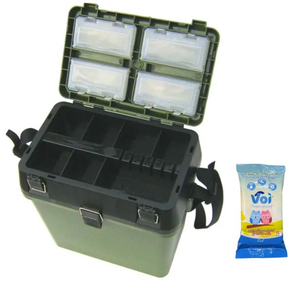 Fishing Seat and Tackle Box With Fishing Wipes
