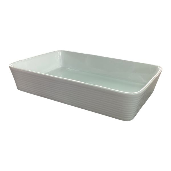 Casserole White Porcelain Grooved Border - 32 x 21.5 x 6.5cm