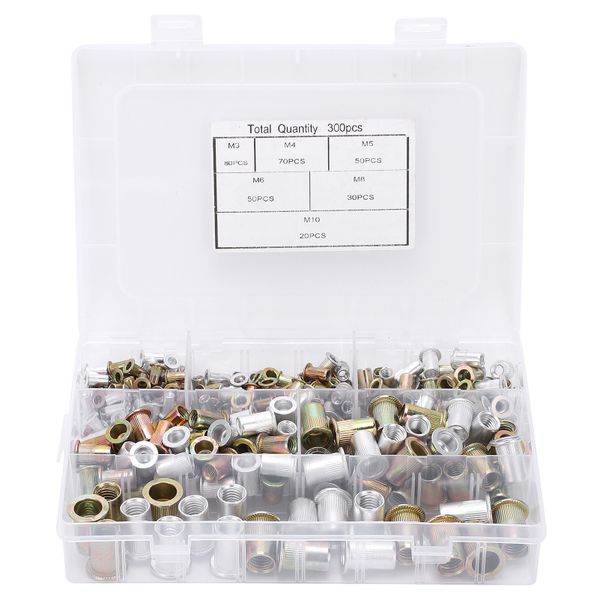 300 Pieces Carbon Steel Rivet Nut Assortment