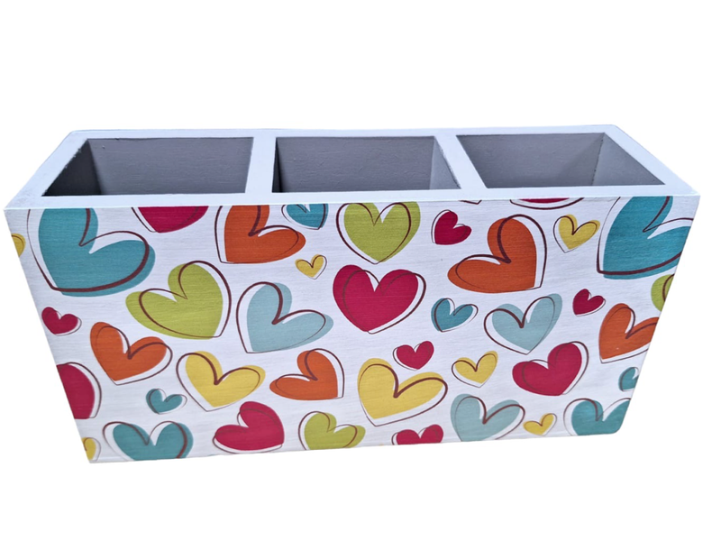 Cutlery/Stationary Holder - White with Flying Hearts