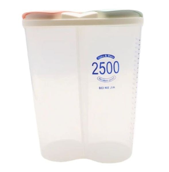Two Compartment Cereal Container With Lid / Food Storage Container-BT