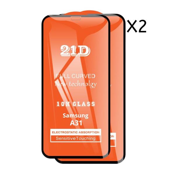 New 21D Full Cover Tempered Glass Screen Protector for Samsung A31 (2 Pack)